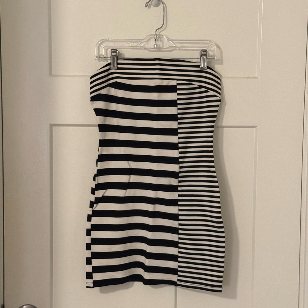 Striped Black and White Bodycon Mini Dress